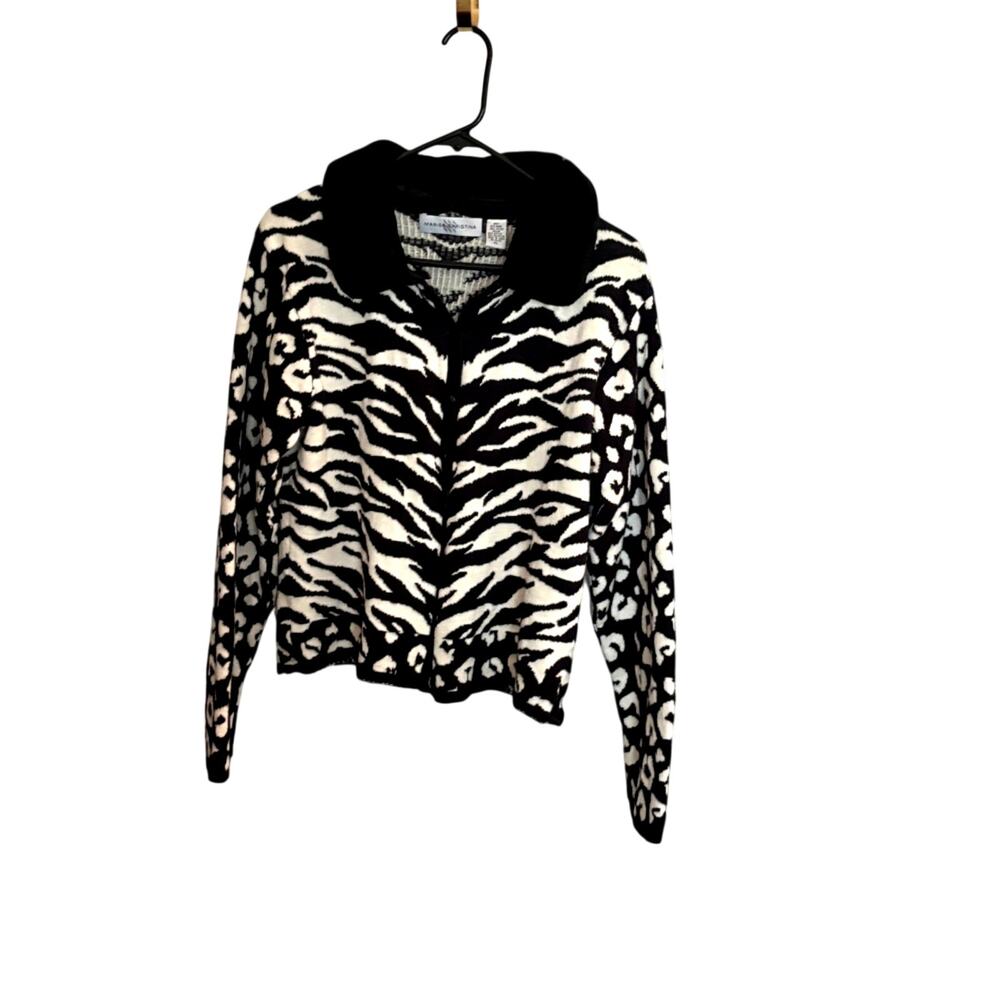 Marisa Christina XL Animal Print Cardigan Sweater Removable Faux Fur Collar